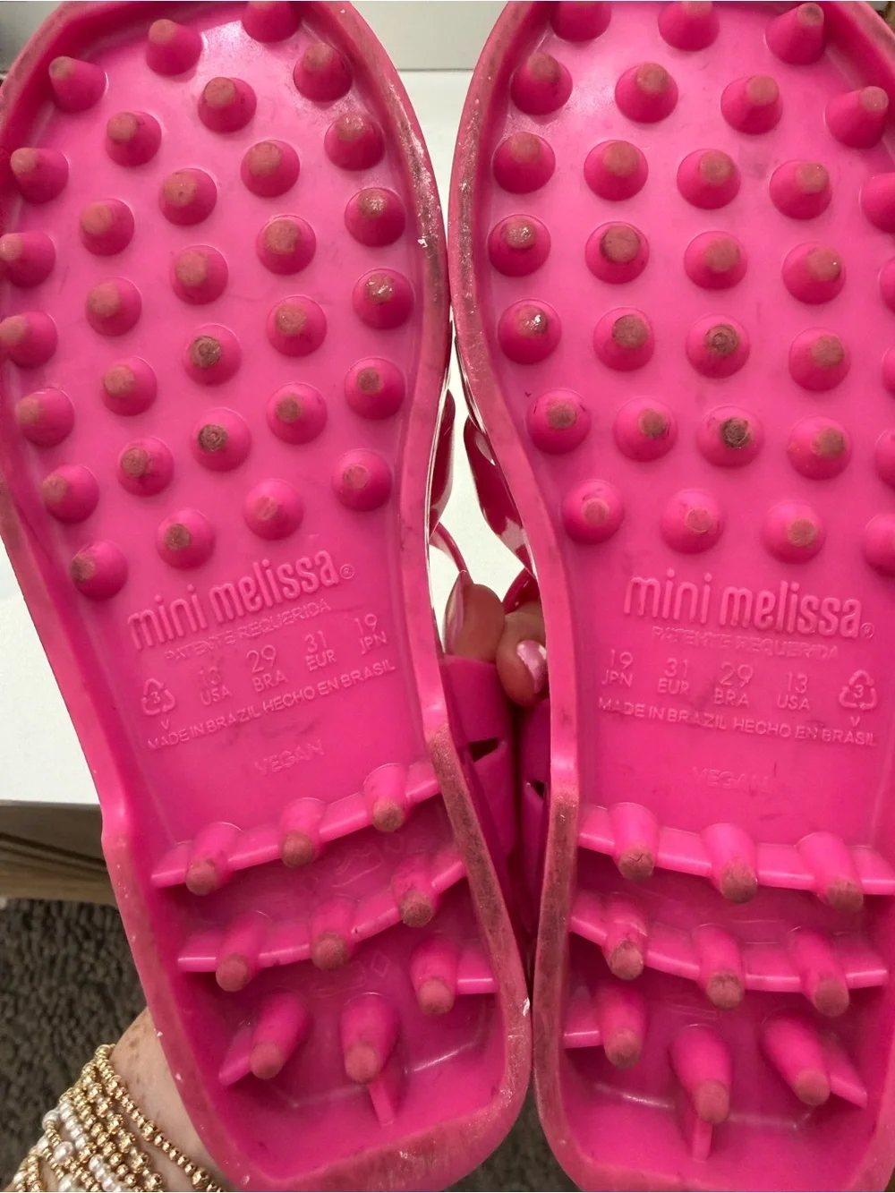Mini Melissa Bright Pink Woven Jelly Sandals